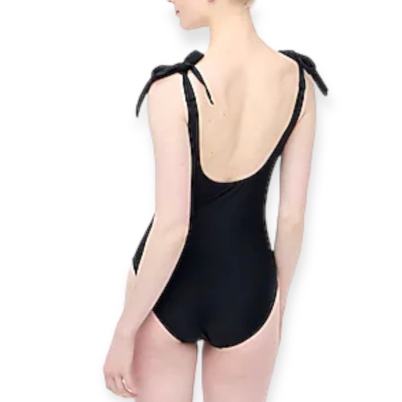 J. CREW Tie-Shoulder Swimsuit One Piece Black Deep V NWT - Picture 3 of 9
